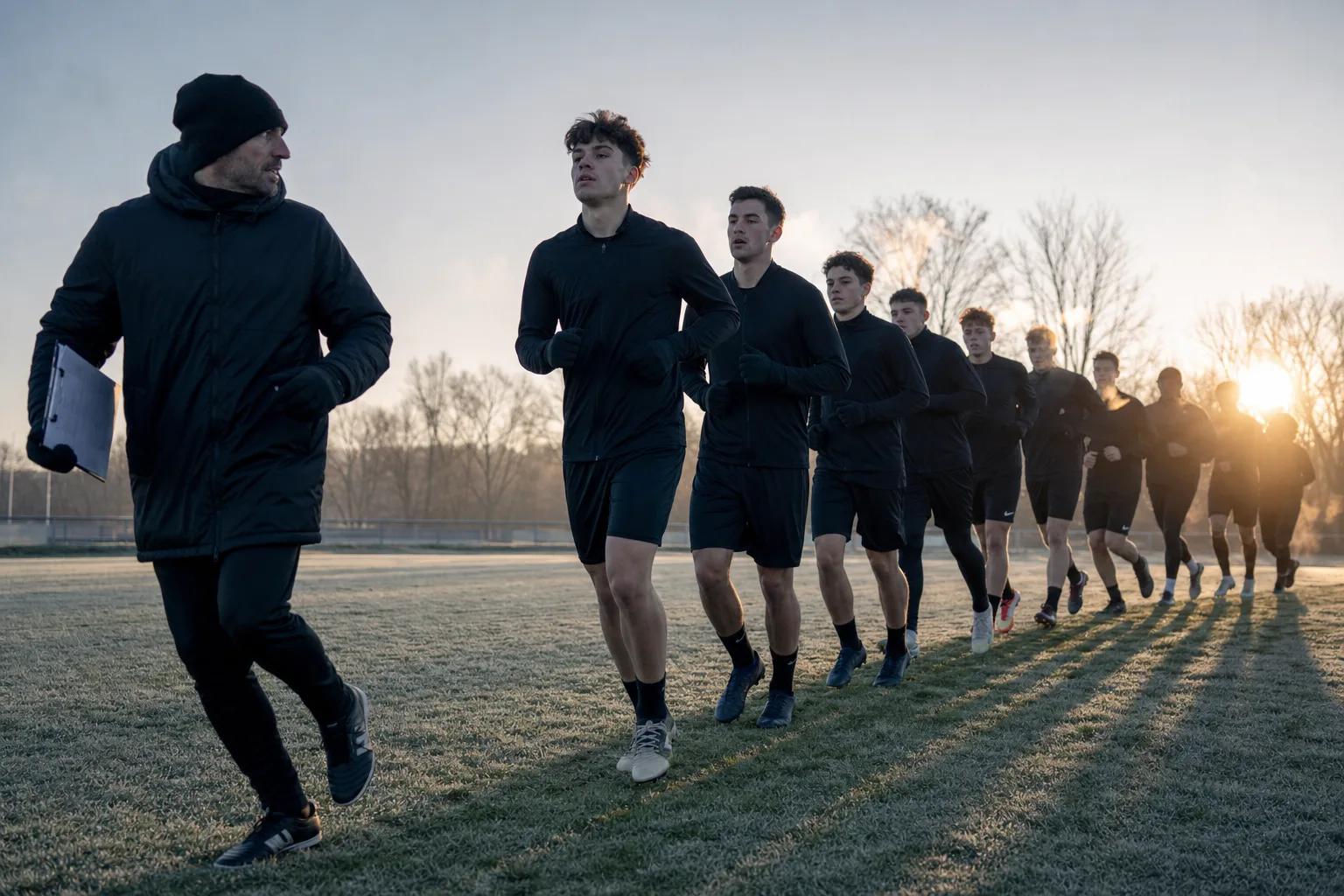Kalter Morgen auf einem Rasenplatz — Übertraining durch frühzeitige Erkennung verhindern