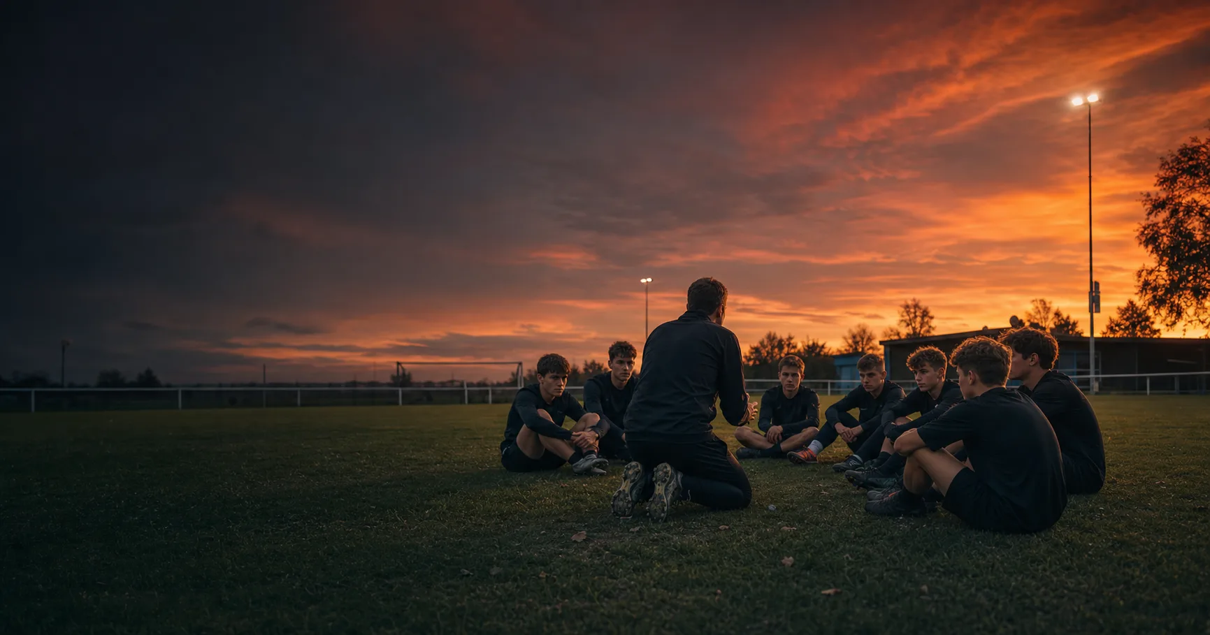 Dramatischer Abendhimmel über einem Amateur-Sportplatz — datengestützte Athletenentwicklung