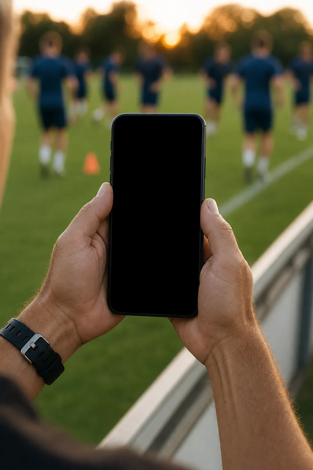 Touchline-Perspektive eines Amateurfußballplatzes zum Start der Saisonvorbereitung